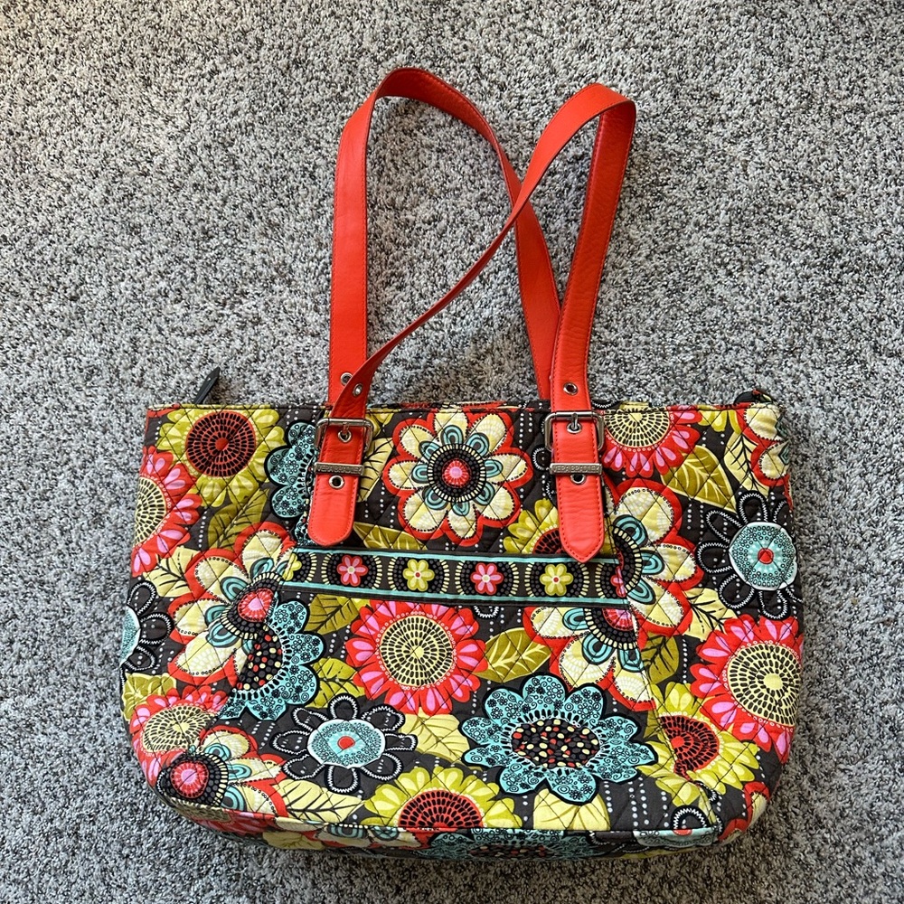 Vera Bradley flower shower tote w leather straps